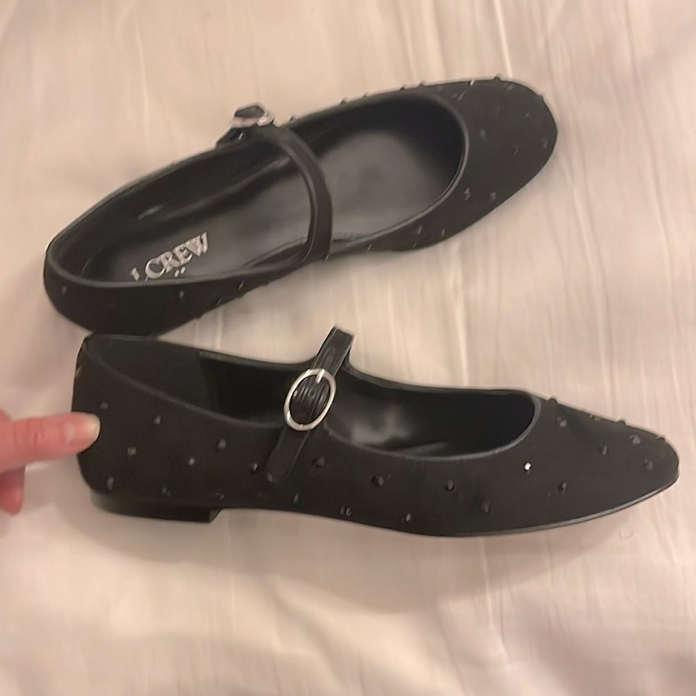 J. CREW RHINESTONE MARY JANE FLATS.  NEW IN BOX